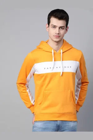 Park Avenue Men Yellow & White Printed Hooded Sweatshirt