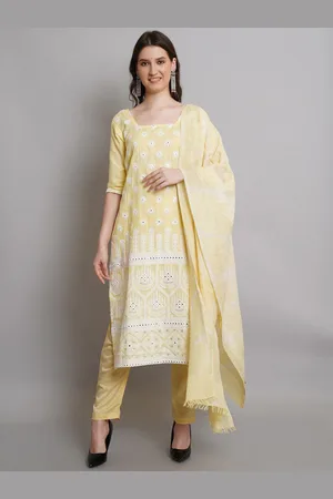 Stylee Lifestyle Yellow & White Unstitched Dress Material