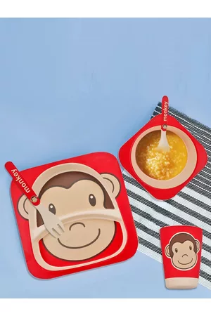 Baby Moo Kids Monkey Bamboo Fiber Dinner Set