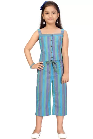 Aarika Girls Blue & Green Striped Top with Capris
