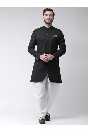 Hangup Men Black Solid Sherwani Set