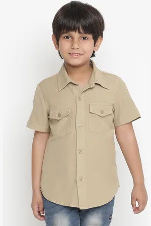 Oxolloxo Boys Beige Solid Casual Shirt