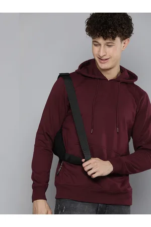 HERE&NOW Men Burgundy Hooded Pullover Sweatshirt