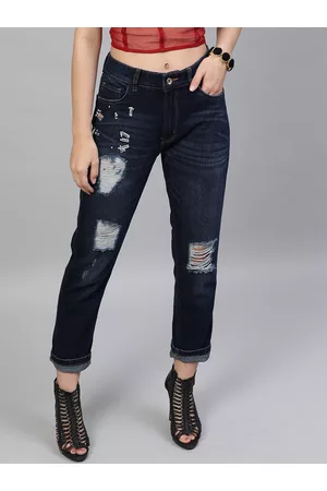 STREET 9 Women Blue Relaxed Fit Mid-Rise Highly Distressed Jeans