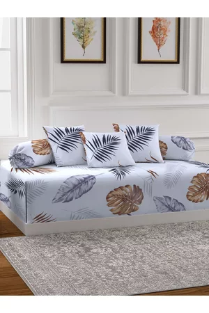 Arrabi Set Of 6 Blue & Brown Printed Diwan Set