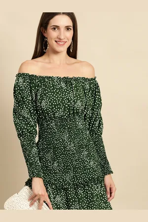 COVER STORY Green Off-Shoulder A-Line Dress