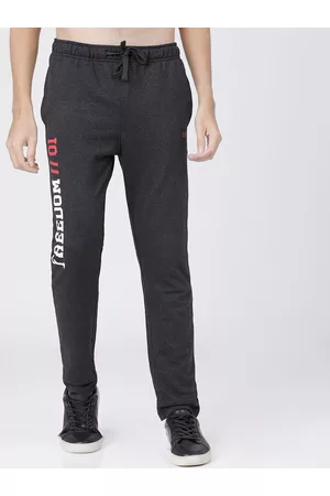 Highlander Men Charcoal Grey & White Typography Printed Slim-Fit Track Pants