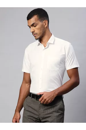 MANQ Men White Solid Spread Collar Formal Shirt