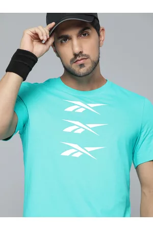 Reebok Men Blue & White Brand Logo Printed Pure Cotton T-shirt