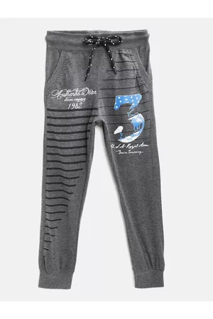 Chimprala Kids Charcoal Grey Melange & Black Striped Cotton Antimicrobial Joggers