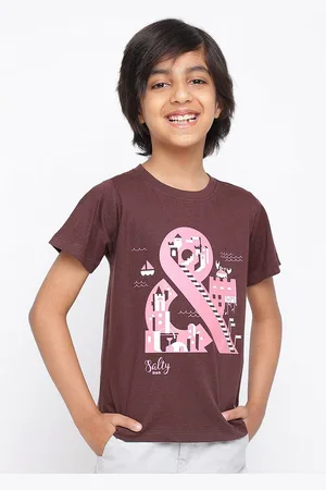 TALES & STORIES Boys Brown Printed Extended Sleeves T-shirt