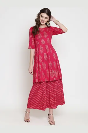 Sera Women Fuchsia & Gold-Toned Printed A-Line Kurta