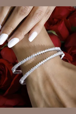 Rubans White Set of 2 Silver Plated Zirconia Stone Studded Bangles