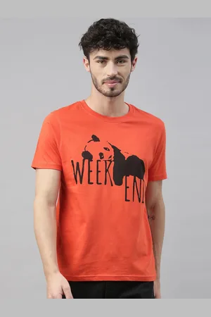 Bushirt Men Orange Printed Round Neck T-shirt