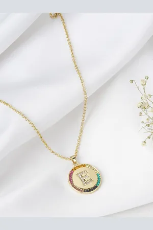 Joker & Witch Gold-Toned Rhinestone Studded Alphabet E Pendant with Chain