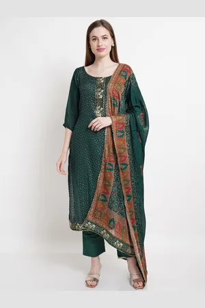 Stylee Lifestyle Green & Red Embroidered Unstitched Dress Material