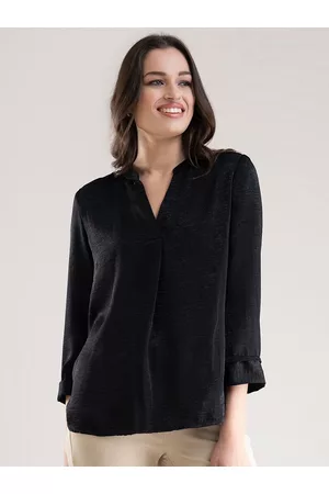FableStreet Women Black Solid Mandarin Collar Satin Top