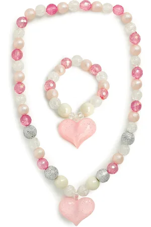 EL REGALO Girls Pink & White Heart Necklace & Bracelet Set