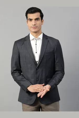 HARSAM Men Blue Checked Single-Breasted Formal Blazer