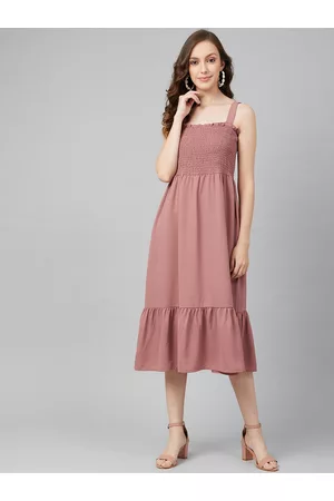 marie claire Women Peach-Coloured Solid A-Line Dress