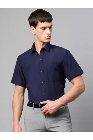 English Navy Men Navy Blue Polyester Slim Fit Solid Formal Shirt