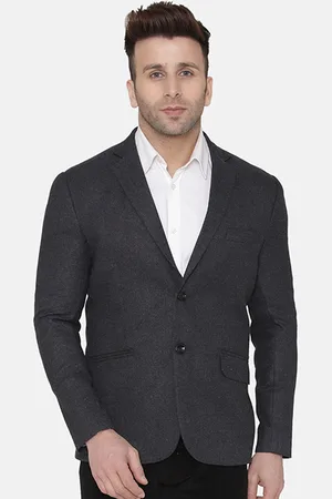 Wintage Men Grey Solid Regular-Fit Single-Breasted Blazer