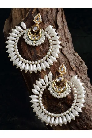 DUGRISTYLE Women Gold-Toned & White Classic Chandbalis Earrings