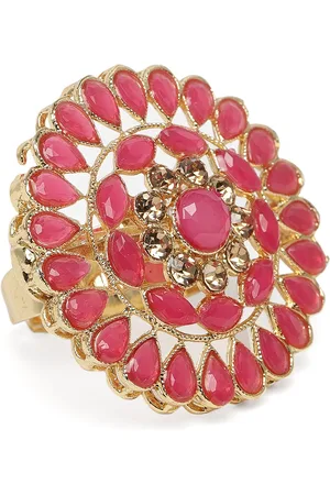 Kord Store Pink Gold Plated Kundan Studded Adjustable Finger Ring