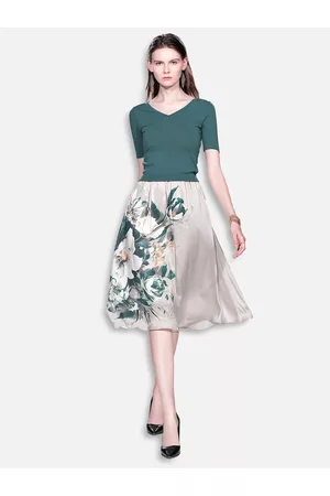 JC Collection Women Green & Grey Top with Skirt