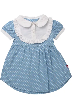 Nino Bambino Girls Blue Printed Organic Cotton Mini Fit & Flare Apron Dress