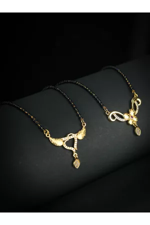 Priyaasi Set Of 2 Black-Toned & Gold-Plated AD Studded Mangalsutras