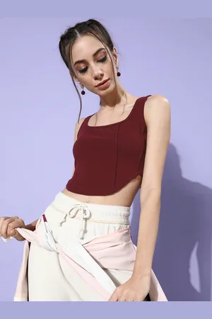 STREET 9 Woman Charming Maroon Solid Cropped Top