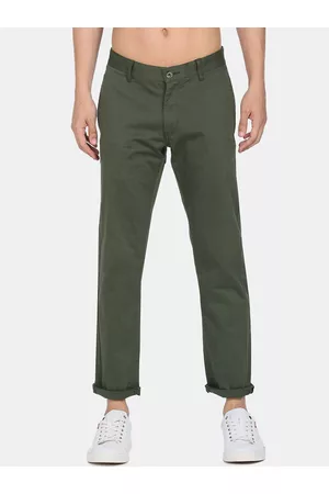 Flying Machine Men Green Cotton Slim Fit Chinos Trousers