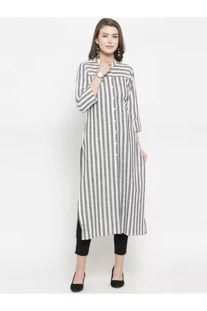Jompers Women Grey Striped Kurta