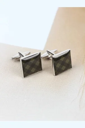 Tossido Men Green & Silver Toned Checked Cufflink