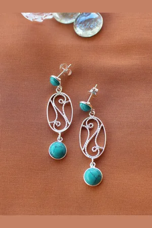ERILINE JEWELRY 925 Sterling Silver-Plated & Turquoise Blue Contemporary Drop Earrings