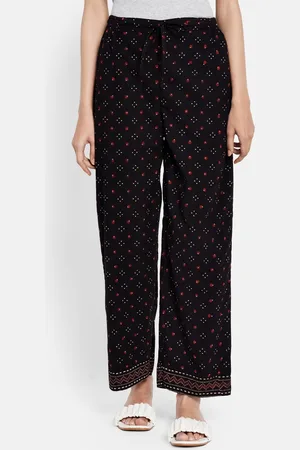 Fabindia Women Black & White Printed Trousers