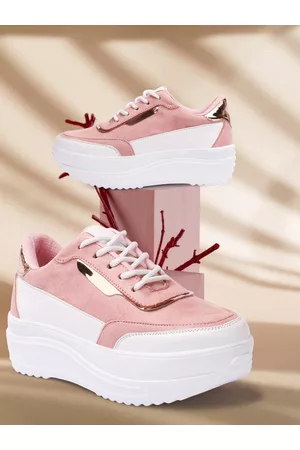 Vendoz Women White and Pink Sneakers