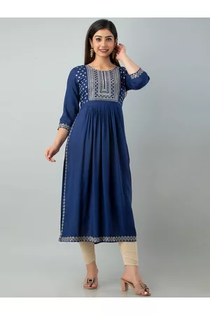 Charu Women Blue Geometric Yoke Design Thread Work Anarkali Kurta