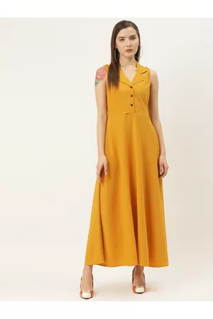 Deewa Women Mustard Yellow Solid Maxi Dress