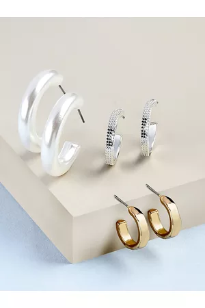 Ami Set Of 3 Gold-Plated & White Circular Half Hoop Earrings