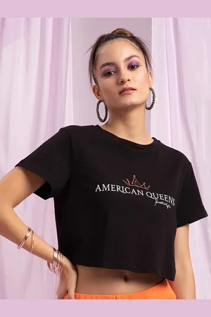 KENDALL + KYLIE Women Black Typography Oversized T-shirt