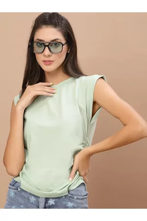 KASSUALLY Women Green Extended Sleeves Cotton Top