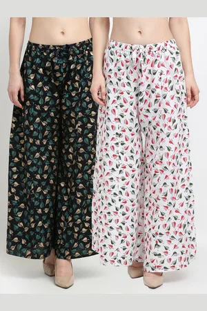 Jinfo Women Set Of 2 Black & White Floral Printed Flared Ethnic Palazzos