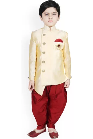 SG Boys Gold-Coloured & Maroon Sherwani Set