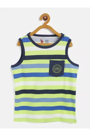 Ralph Lauren Boys Lime Green Pure Cotton Striped Round Neck Sleeveless Pure Cotton T-shirt