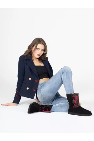SAINT G. Burgundy Printed Velvet Suede Flatform Heeled Snug Boots