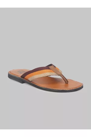 Ruosh Men Tan Brown & Yellow Leather Comfort Sandals