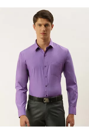 English Navy Men Purple Slim Fit Solid Formal Shirt