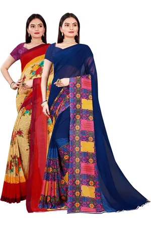 Florence Beige & Yellow Pure Georgette Saree Pack of 2